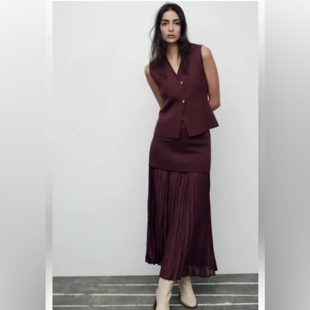 Zara Maroon Skirt & Vest Set